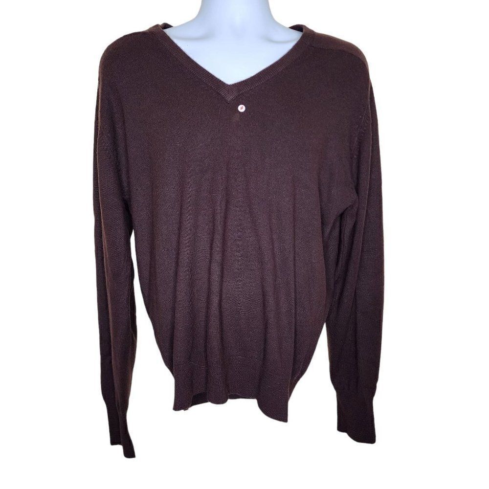 Vintage 1980s Mens Vneck Sweater Size XL Brown Soft Acrylic